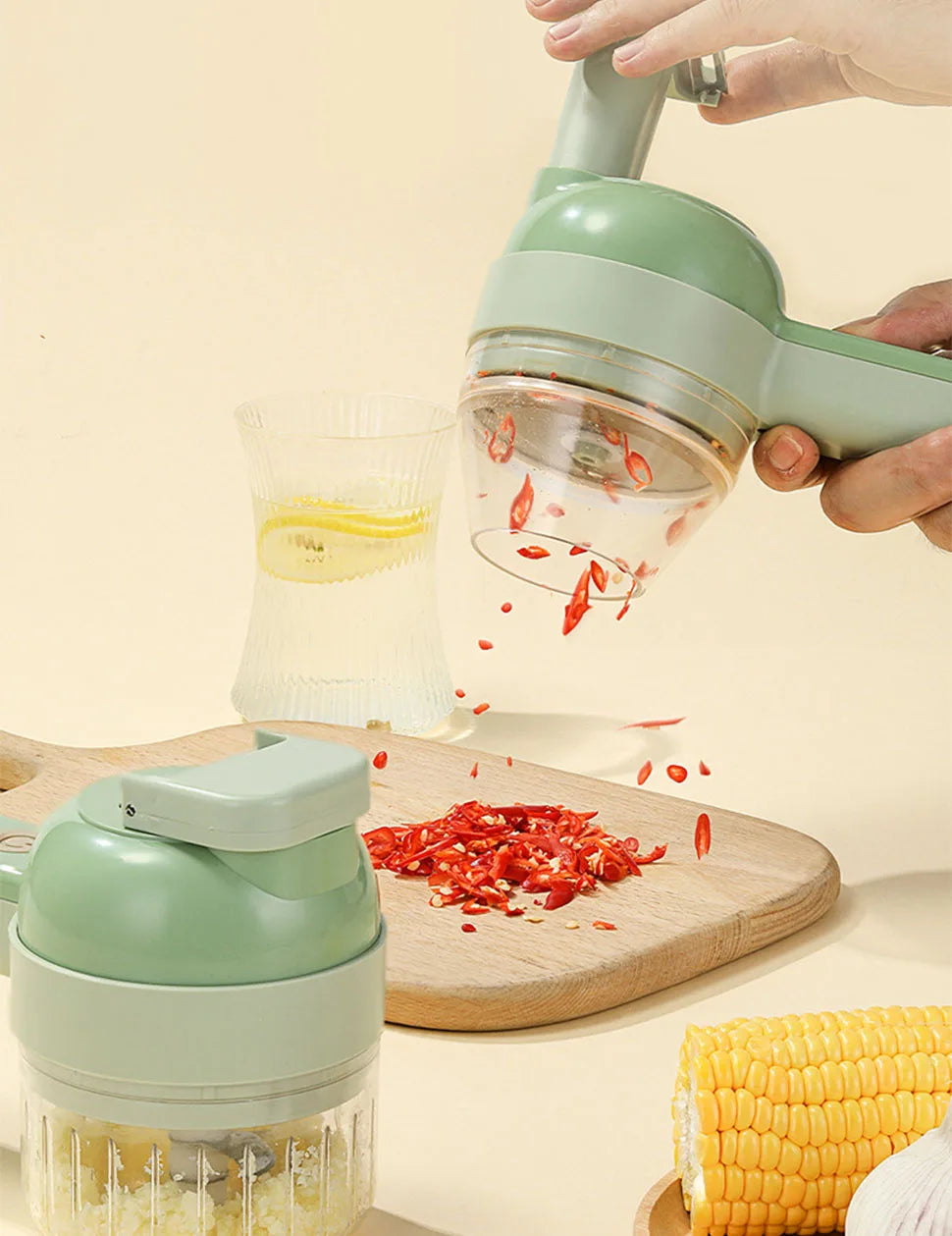 4-in-1 Wireless Electric Vegetable Cutter | USB Rechargeable Mini Food Processor & Garlic Chopper
