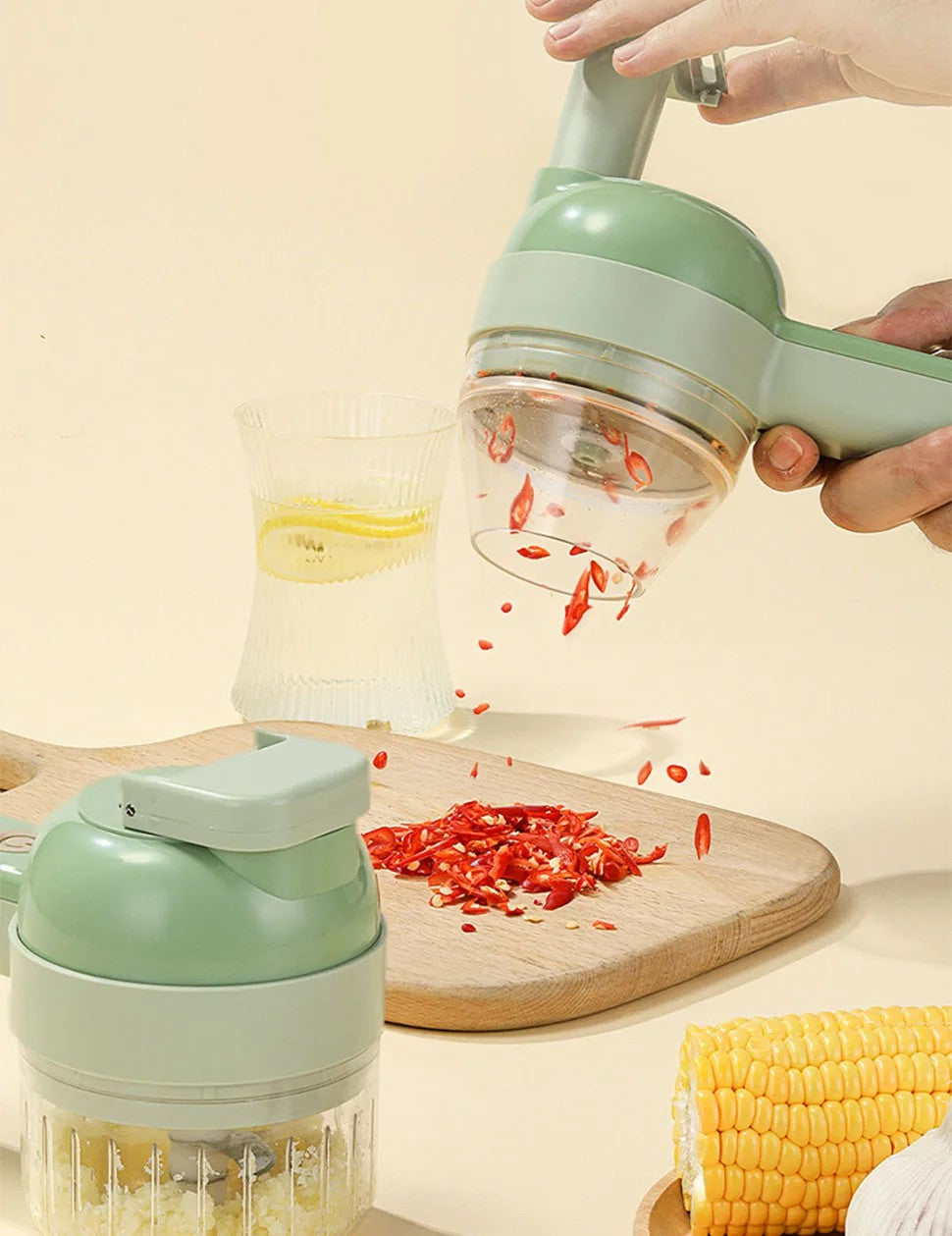 4-in-1 Wireless Electric Vegetable Cutter | USB Rechargeable Mini Food Processor & Garlic Chopper