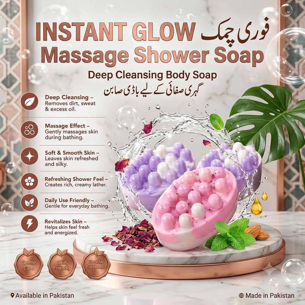 Instant Glow Massage Shower Soap | Deep Cleansing Body Soap for Soft & Smooth Skin