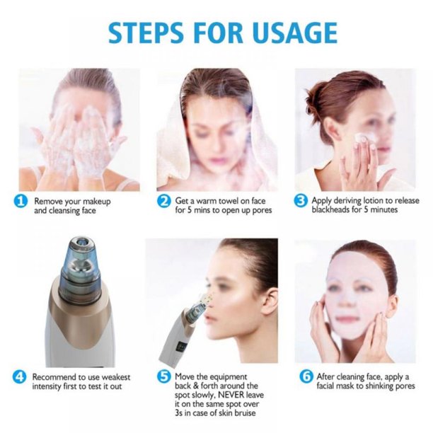 Electric Blackhead Remover Vacuum USB Rechargeable Pore Cleaner with 5 Suction Heads