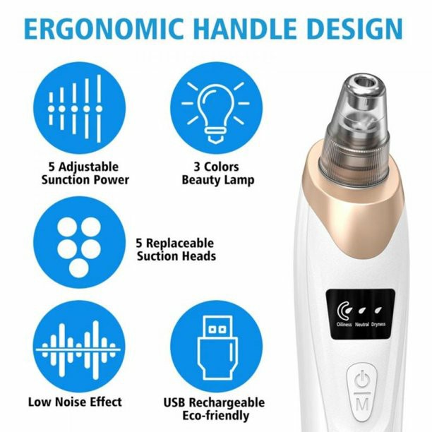 Electric Blackhead Remover Vacuum | USB Rechargeable Pore Cleaner with 5 Suction Heads