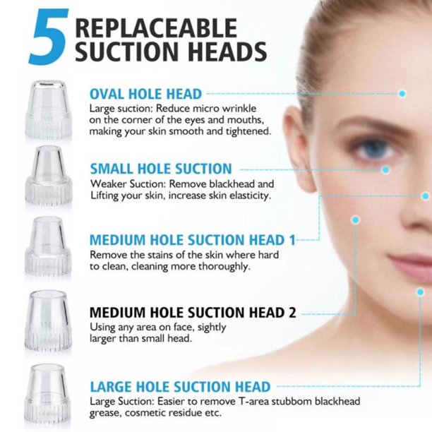 Electric Blackhead Remover Vacuum USB Rechargeable Pore Cleaner with 5 Suction Heads