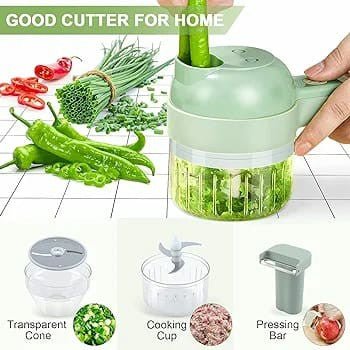 4-in-1 Wireless Electric Vegetable Cutter | USB Rechargeable Mini Food Processor & Garlic Chopper