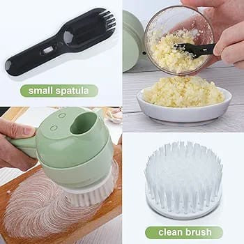 4-in-1 Wireless Electric Vegetable Cutter | USB Rechargeable Mini Food Processor & Garlic Chopper
