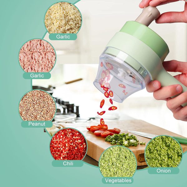 4-in-1 Wireless Electric Vegetable Cutter | USB Rechargeable Mini Food Processor & Garlic Chopper