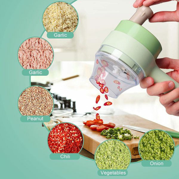 4-in-1 Wireless Electric Vegetable Cutter | USB Rechargeable Mini Food Processor & Garlic Chopper