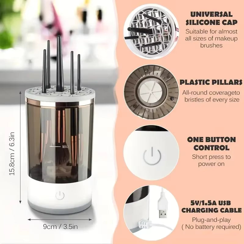 3-in-1 Electric Makeup Brush Cleaner | Automatic Brush Cleaner, Dryer & Storage Stand