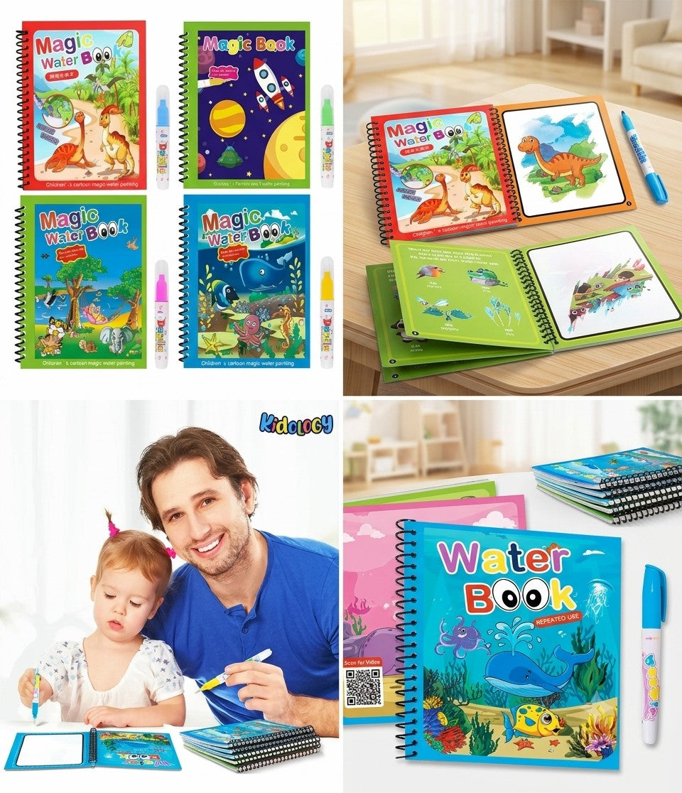 Magic Water Coloring Book for Kids | Reusable Water Painting Book with Magic Pen