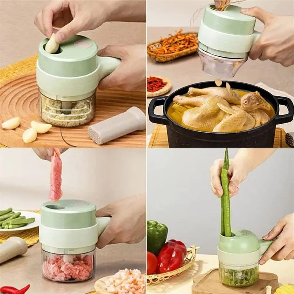 4-in-1 Wireless Electric Vegetable Cutter | USB Rechargeable Mini Food Processor & Garlic Chopper
