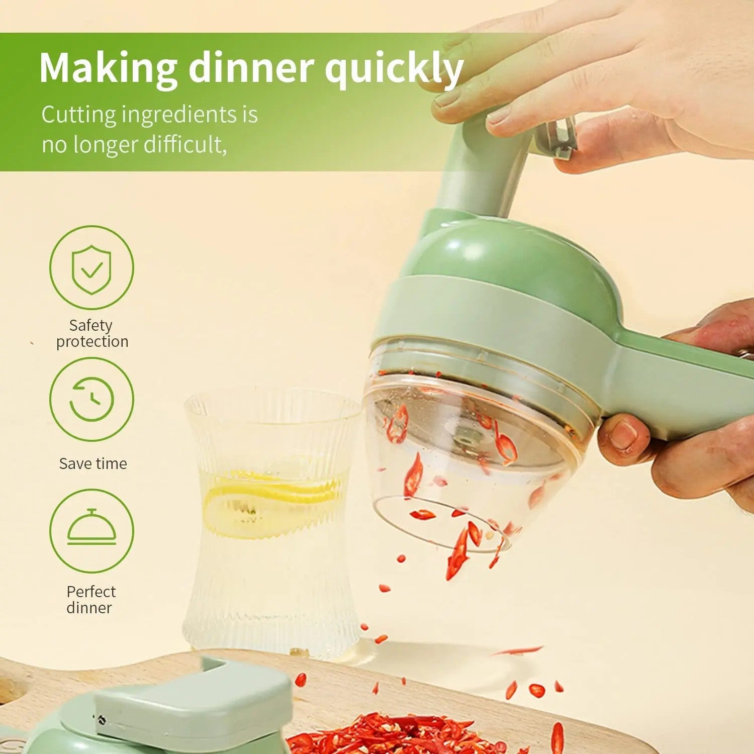 4-in-1 Wireless Electric Vegetable Cutter | USB Rechargeable Mini Food Processor & Garlic Chopper