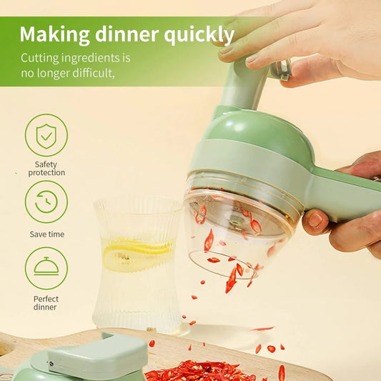 4-in-1 Wireless Electric Vegetable Cutter | USB Rechargeable Mini Food Processor & Garlic Chopper