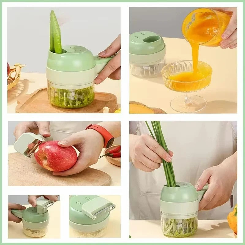 4-in-1 Wireless Electric Vegetable Cutter | USB Rechargeable Mini Food Processor & Garlic Chopper