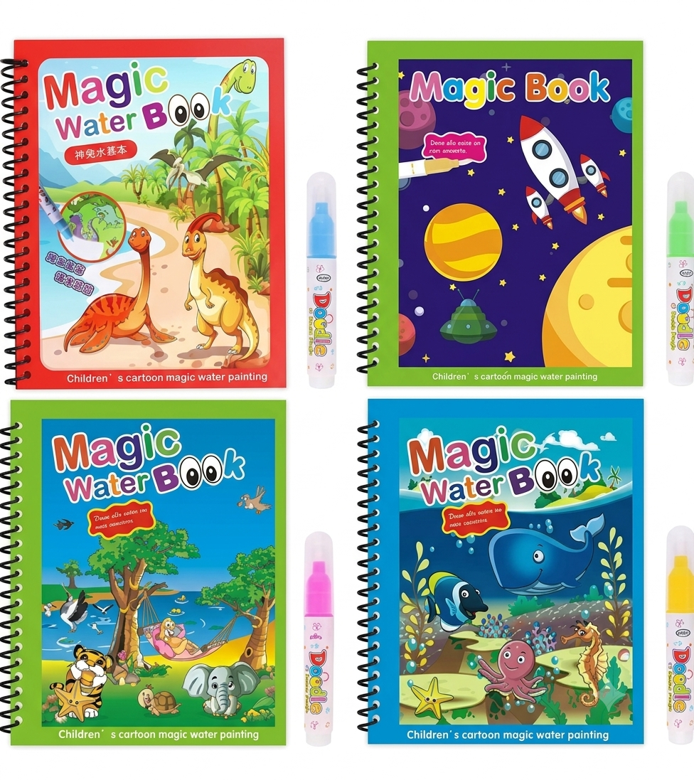 Magic Water Coloring Book for Kids | Reusable Water Painting Book with Magic Pen
