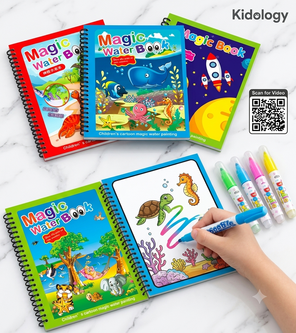 Magic Water Coloring Book for Kids | Reusable Water Painting Book with Magic Pen